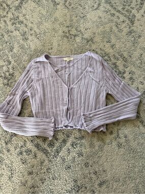 La Hearts Lavender Ribbed Cropped Button-Front Cardigan
